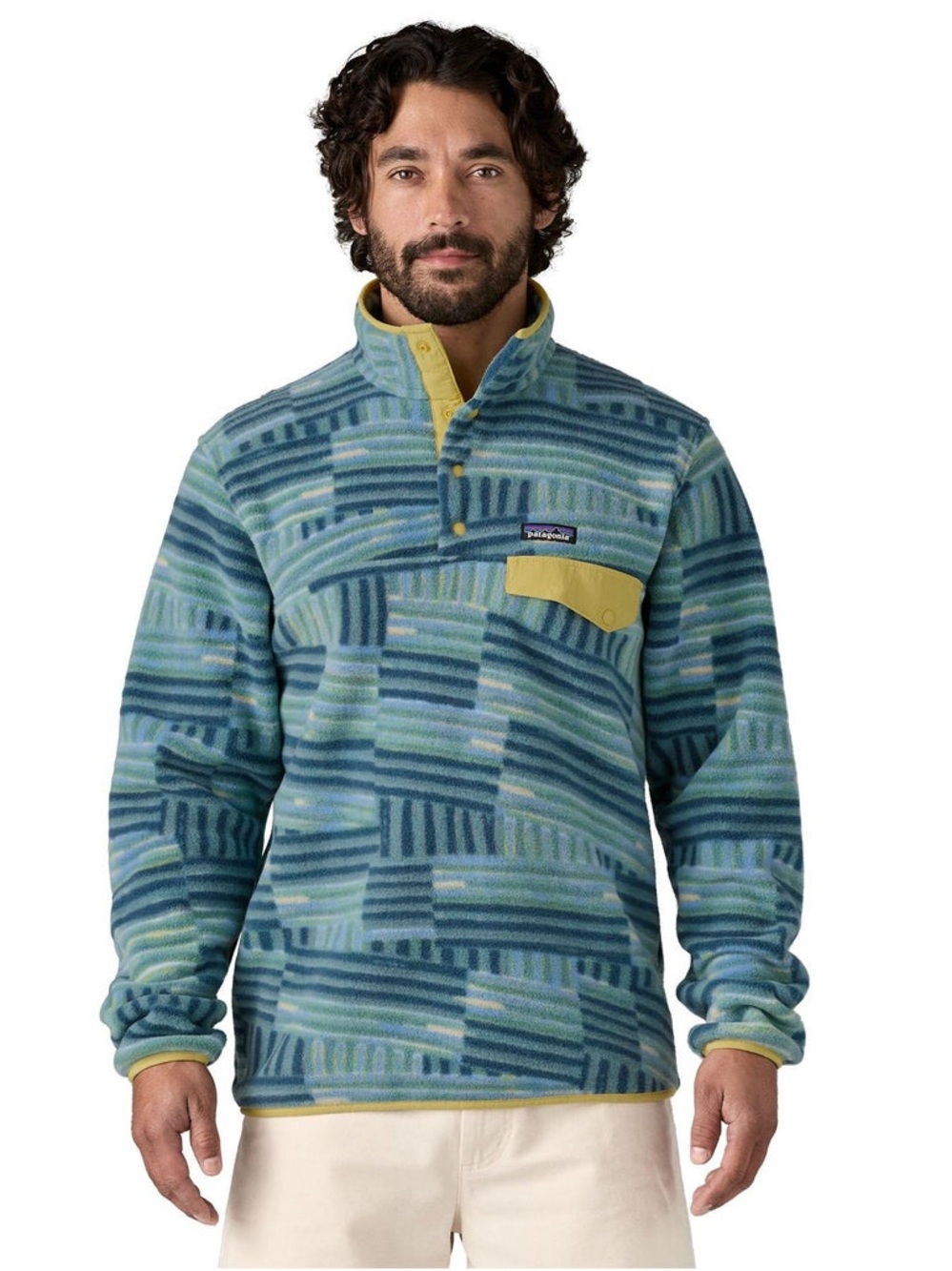 Patagonia Blue & Yellow Patterned Synchilla Snap-T Fleece Pullover